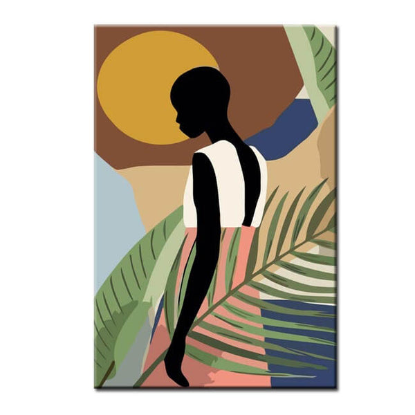 Malen nach Zahlen Kunst Minimalismus Schwarze Frau Farn