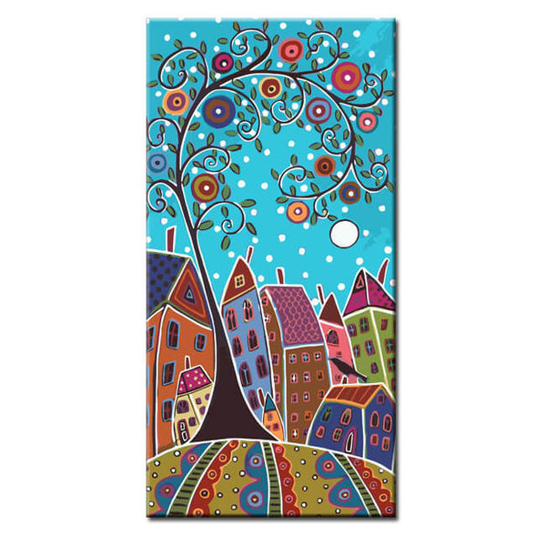 Malen nach Zahlen Kunst Illustration Bunte Häuser Großer Bunter Baum
