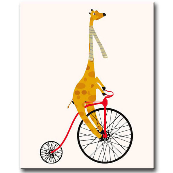 Malen nach Zahlen Tiere Giraffe auf dem Fahrrad