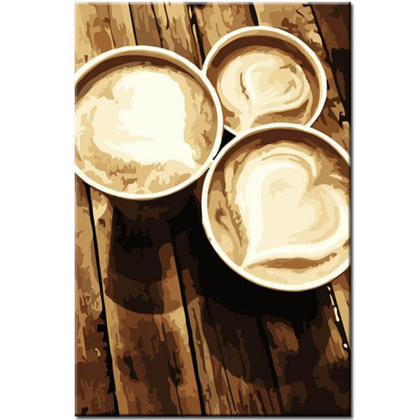Malen nach Zahlen Kunst Lifestyle Herzmotive im Kaffeeschaum