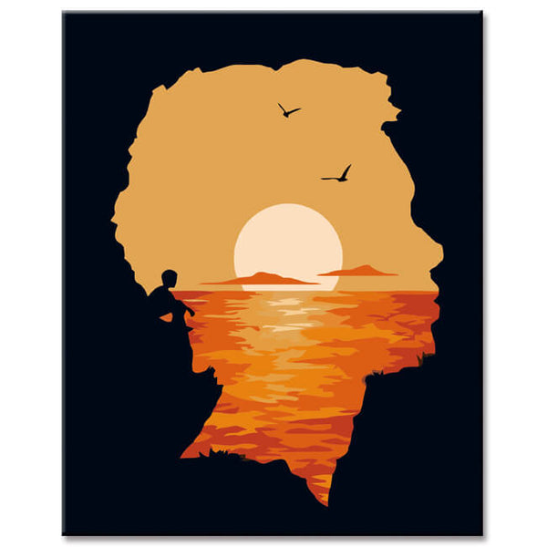 Malen nach Zahlen Mann am Strand bei Sonnenuntergang