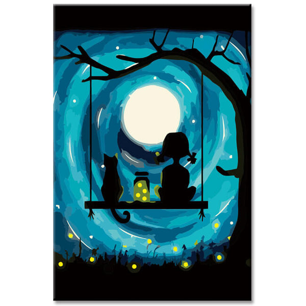 Malen nach Zahlen Die Katze und der Mond