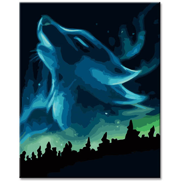 Malen nach Zahlen Nördlicher Aurora Nachtwolf