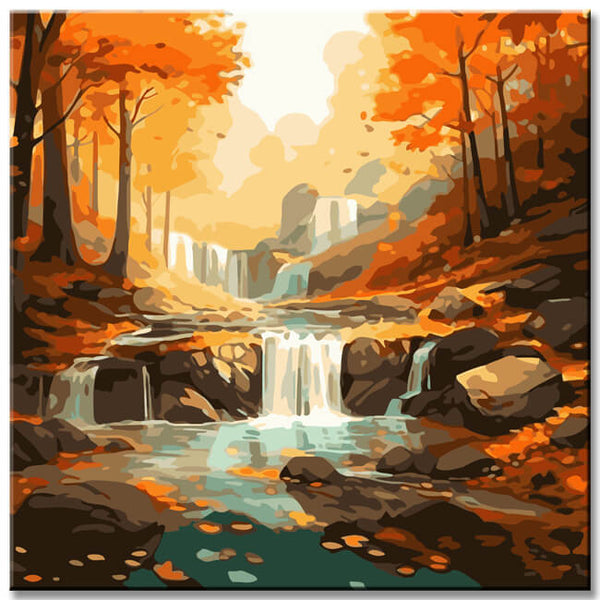Wasserfälle Herbststimmung Malen nach Zahlen  