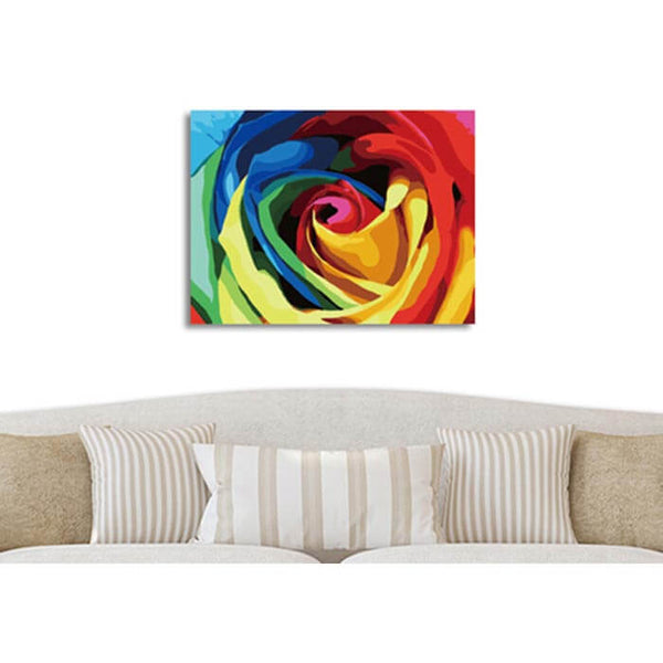Malen nach Zahlen Blumen Rose in Regenbogenfarben