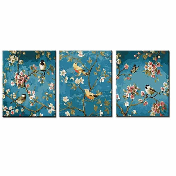 Malen nach zahlen bilder fruhling bluten baum mit vogel triptychon