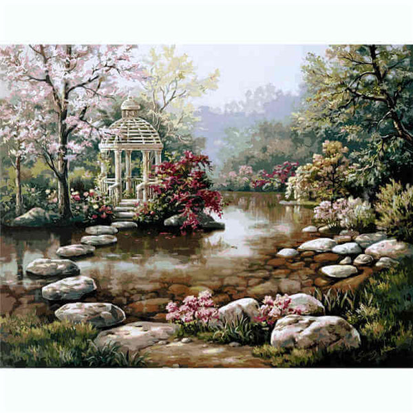Malen nach zahlen pavillon am teich