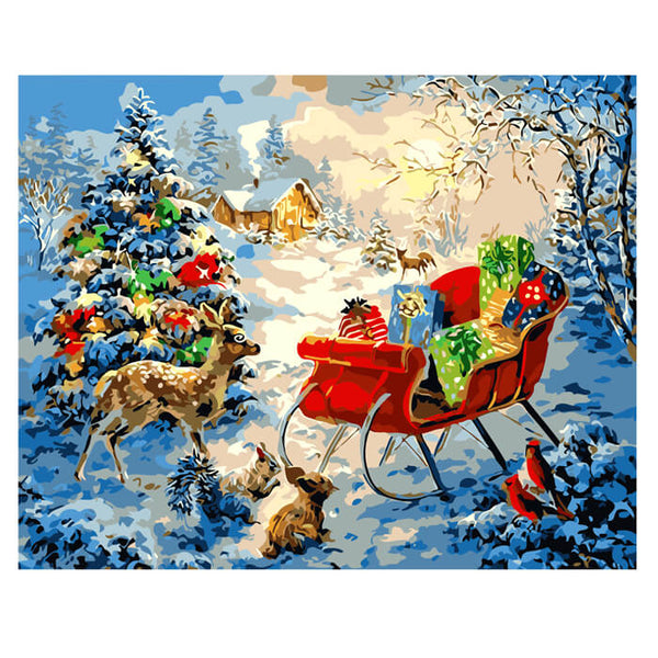 Malen nach zahlen weihnachtsstimmung schlitten mit geschenken