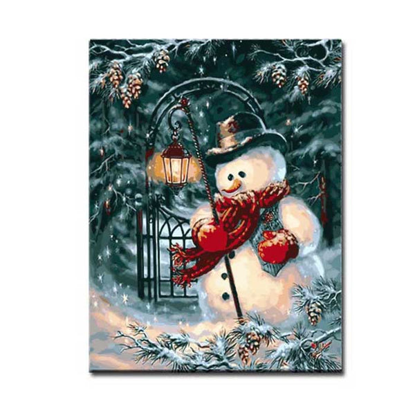 Malen nach zahlen schneemann mit laterne