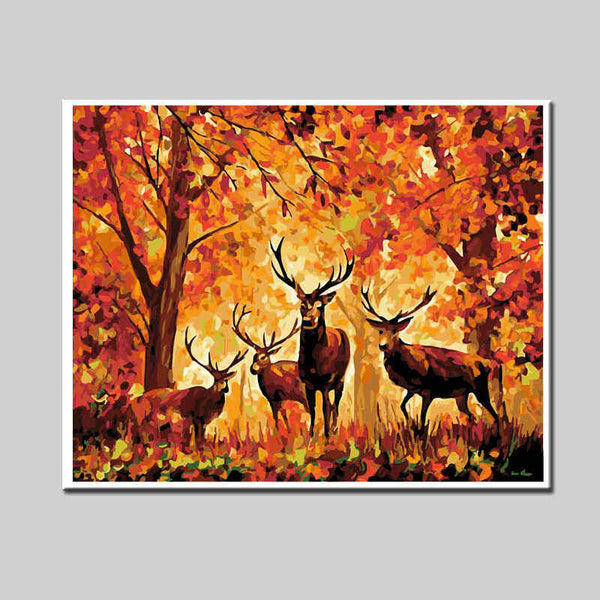 Malen-nach-Zahlen-Hirsche Herbstwald