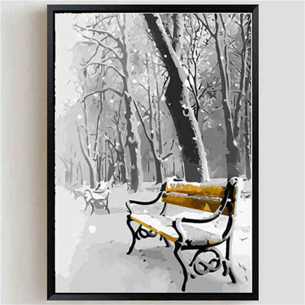Malen nach Zahlen Winter gelbe Parkbank
