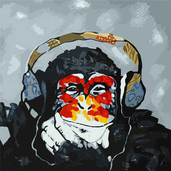 Malen nach Zahlen Affe hört Musik Moderne Tierkunst